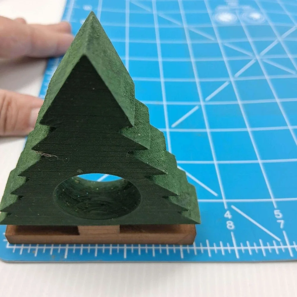 Vintage Style Wooden Christmas Tree Napkin Rings Set of 4 Green Rustic Holiday‎